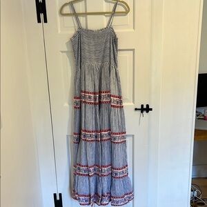 Oliphant Smocked Back Striped Blue and Red Dress, SM